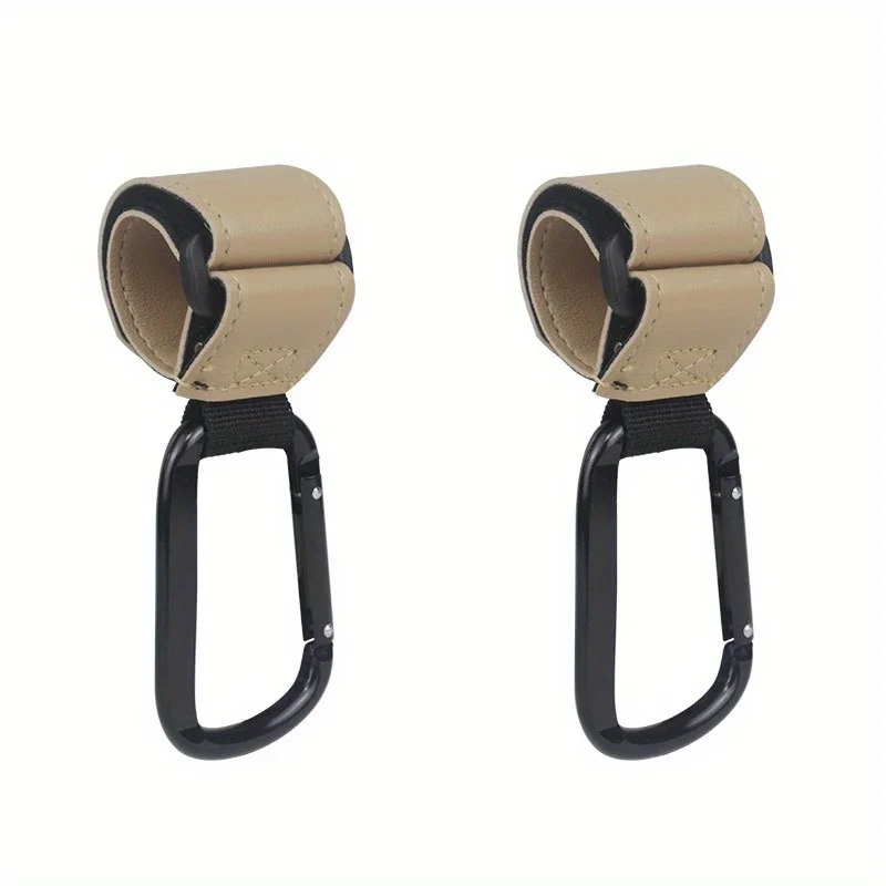 2pc Stroller Hook Clip for Carriages, Shopping Carts & Bags - Durable Faux Leather Universal Hanging Accessory with Secure Clasp