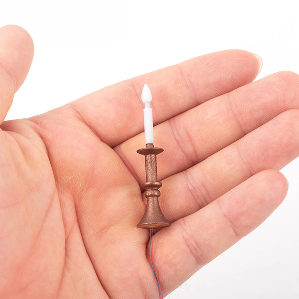 10Pcs 1:87 LED Candle Light Miniature Candlesticks Dollhouse Electric Light Lamp Candelabra Doll House Decoration Accessories 3
