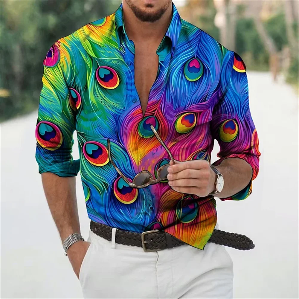 Men's Button-Down Casual Comfort Shirt Summer Beach Shirt Long Sleeve Plaid Color Block Lapel Hawaiian Vacation