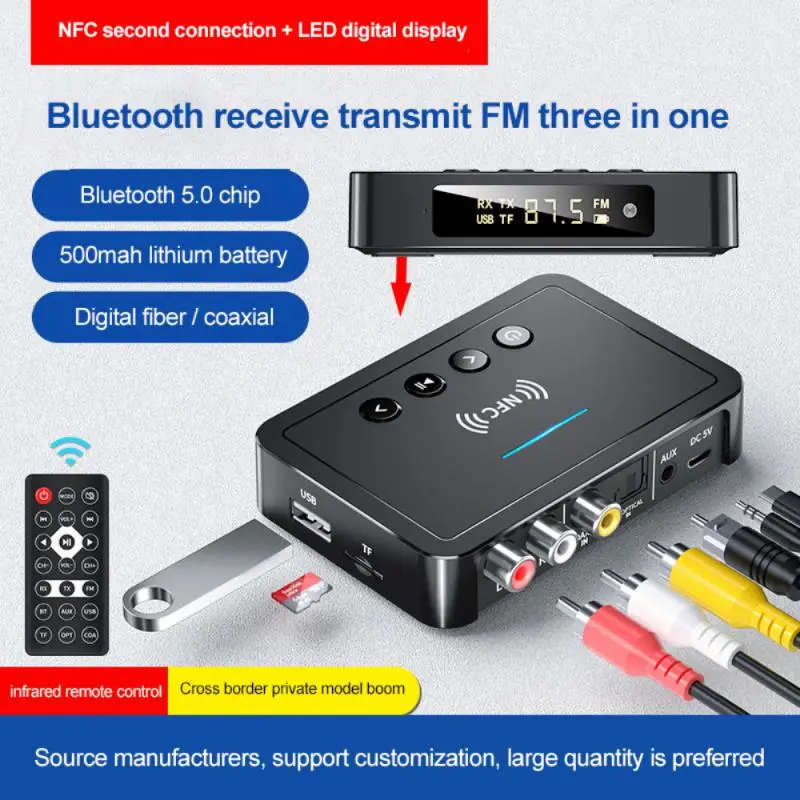Bluetooth 5.0 Receiver Transmitter FM Stereo AUX 3.5mm Jack RCA Optical Wireless Handsfree Call NFC Bluetooth Audio Adapter TV