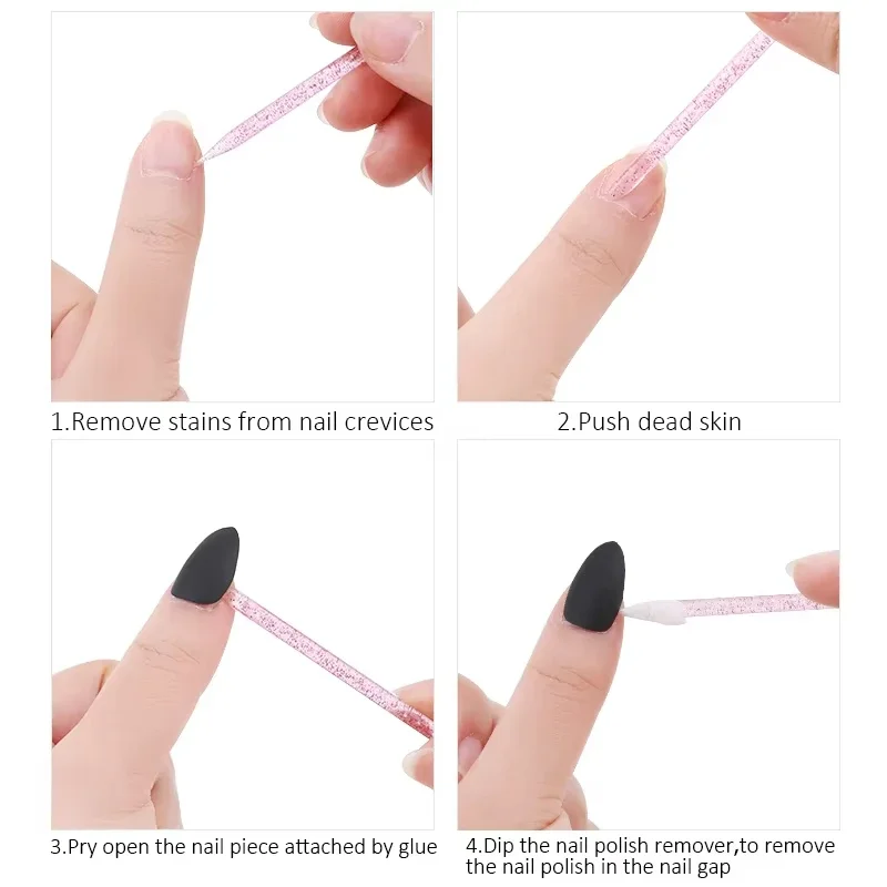 100Pcs Sticks for Nails Cuticle Pusher Plastic Manicure Dead Skin Remover Cleaner Dual End Rhinestone Decoration Picker