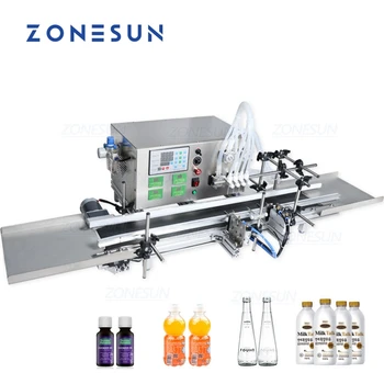 ZONESUN 자동 데스크탑 CNC 연동 펌프, 향수 액체 충전 기계, 컨베이어 워터 필러 ZS-DTPP4W 포함