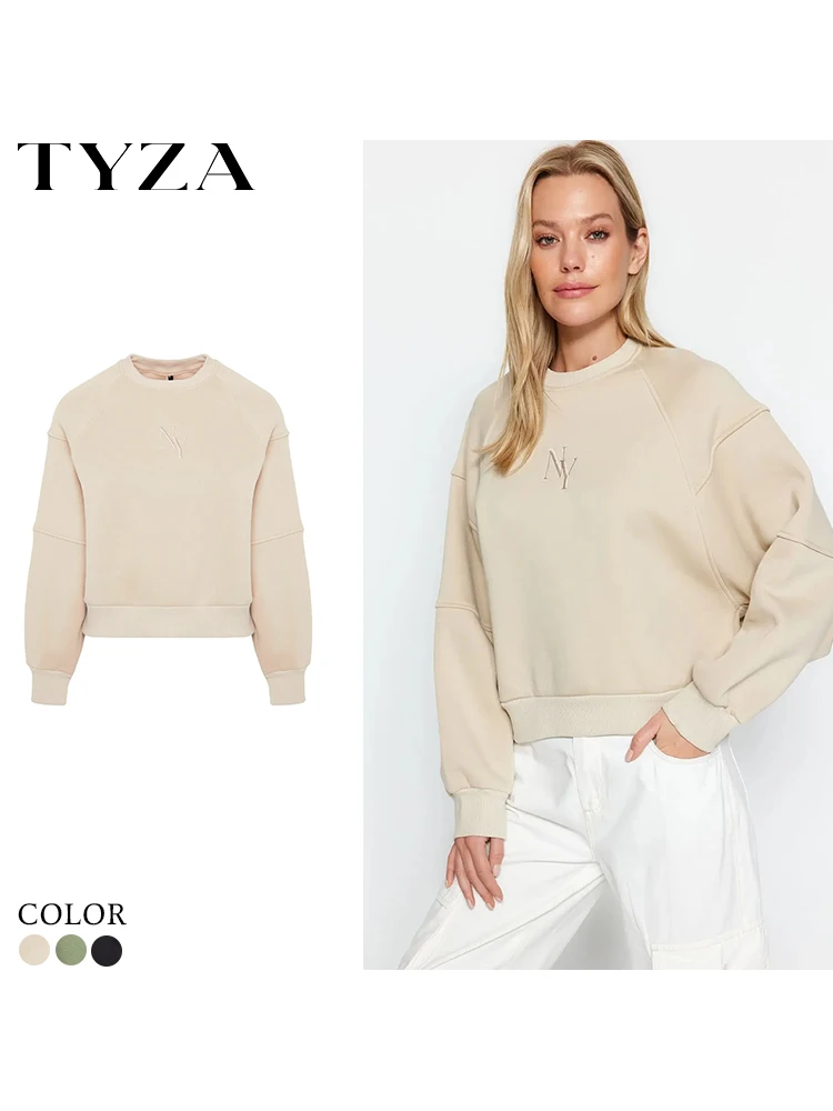Trendyol TYZA Women's Hoodies & Sweatshirts Off-Shoulder Plain Crew Neck Knit Regular Fit Casual Hoodies & Sweatshirts 2
