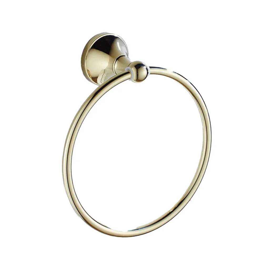 Gold Color Bathroom Accessory Wall Mounted Polished Brass Finish Round Towel Rings Holder tba876