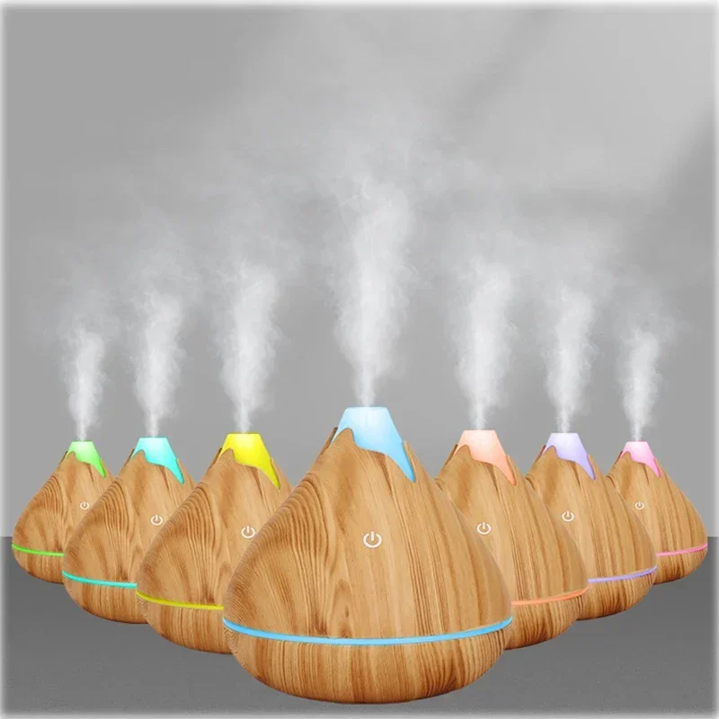 350ML Aromaherapy Essenial Oil Diffuser Wood Grain Remoe Conrol Ulrasonic Air Humidifier Cool Wih 7 Color LED_voghion.com