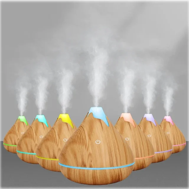 350ML Aromatherapy Essential Oil Diffuser Wood Grain Remote Control Ultrasonic Air Humidifier Cool with 7 Color LED Light 3