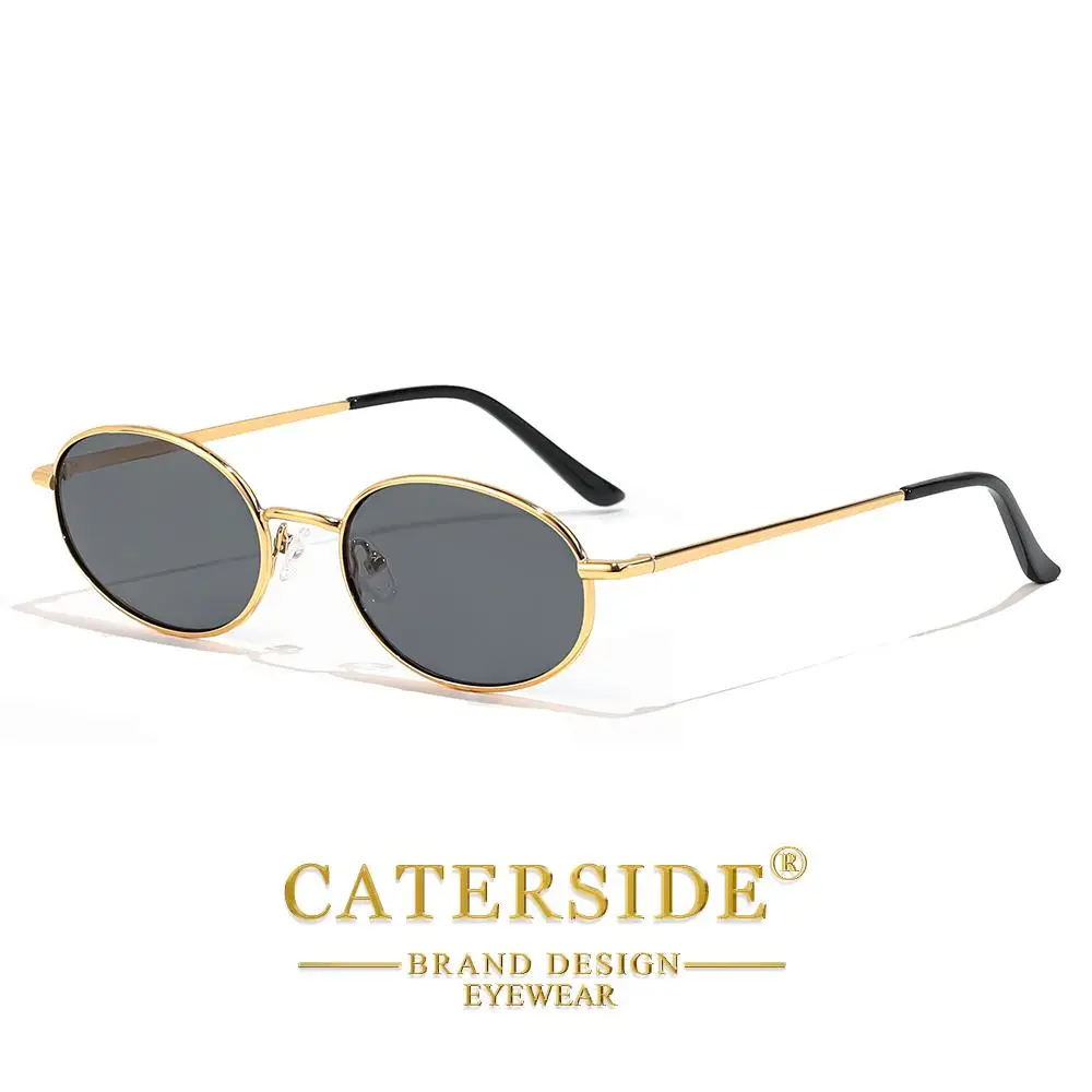 CATERSIDE Modische Herren-Sonnenbrille, Metall, oval, kleiner Rahmen, Sonnenbrille für Damen, Outdoor, Street, Hip-Hop, Dekorationsbrille, UV400 – Detail 3
