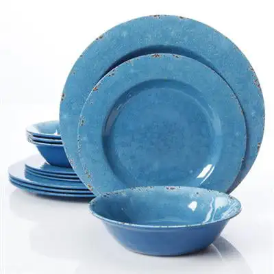 

Набор посуды из 12 предметов из меламина в синей трещине