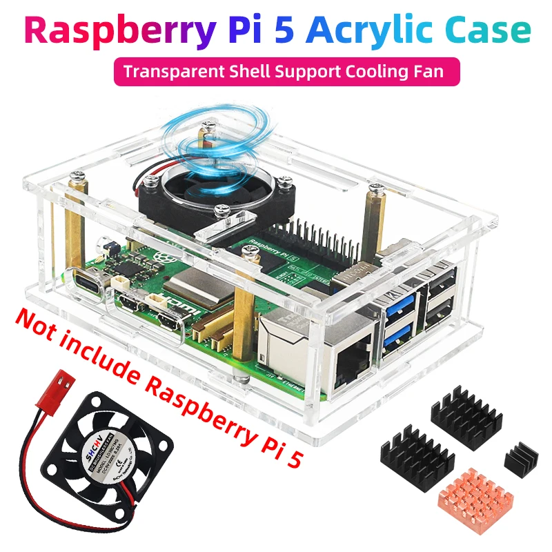 Raspberry Pi Case Raspberry Pi Cooler New Raspberry Pi 5 Acrylic Case Transparent Shell Optional Cooling Fan Copper Aluminum Heatsink for Pi 5