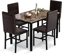 NEW5 Piece Dining Table Set for 4,Faux Marble Kitchen Table and Chairs for 4, Dining Room Table Set with Chairs, Brown 1
