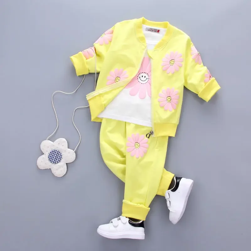 

Children Girls Flowers Boys Fashion Clothing Sets Spring 3 Piece Suit Coat Shirt Long Pants Clothes Kids Cotton Brand Tracksuit