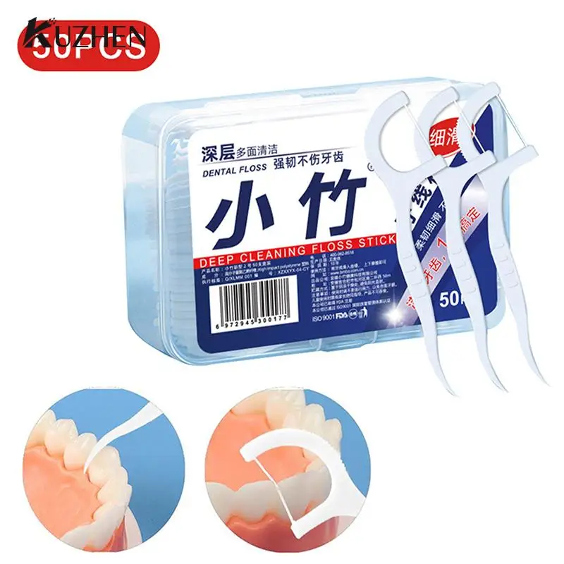 

50Pcs/Box Dental Floss Picks Interdental Brush Disposable Teeth Picks Tooth Clean Oral Hygiene Care Tool