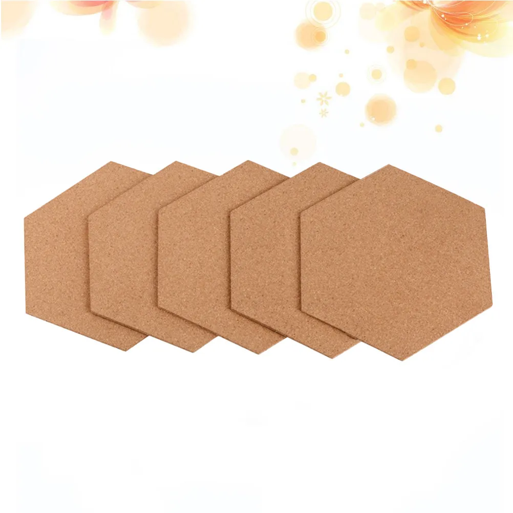 5Pcs 코르크 게시판 육각형 모양 빈티지 자연 색상 접착 스티커 메모 보드 타일 홈 오피스 벽 장식