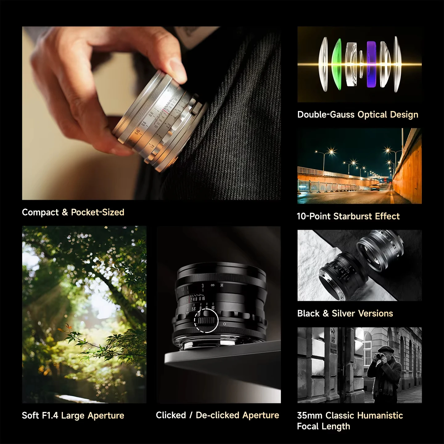 브라이트인 스타 35mm F1.4 풀프레임 대구경 수동 초점 프라임 고정 렌즈 니콘 Z E 캐논 RF 후지 X 마운트 카메라용