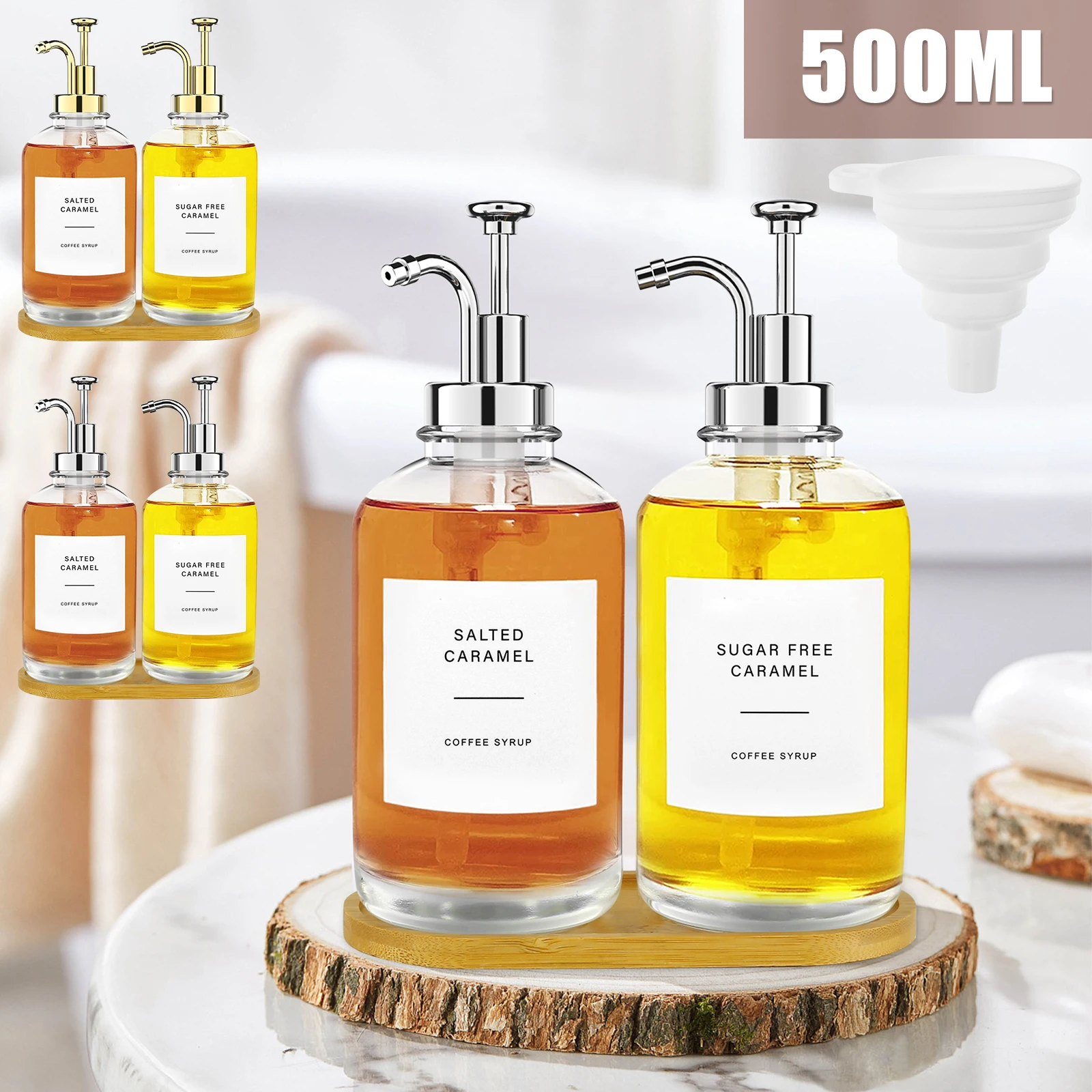 Dispenser Sciroppo Caffè - 2 Bottiglie Vetro Con Pompe, Erogatore Dosatore - Foto 11