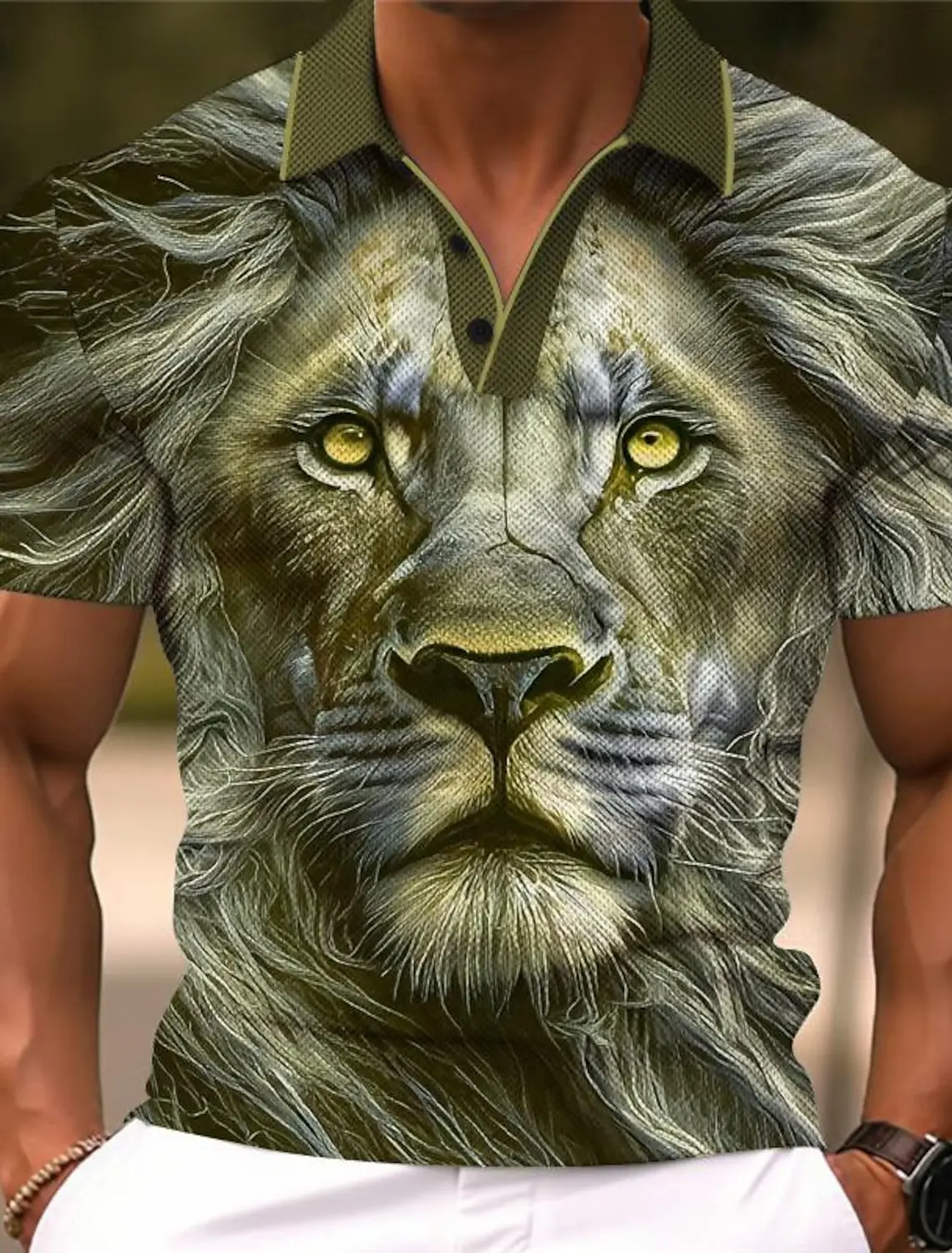 Animal Lion Men's Retro Print Polo Shirt Outdoor Work Street Short Sleeve Blue Purple Green Summer Spring Lapel Polo Shirt, view 3