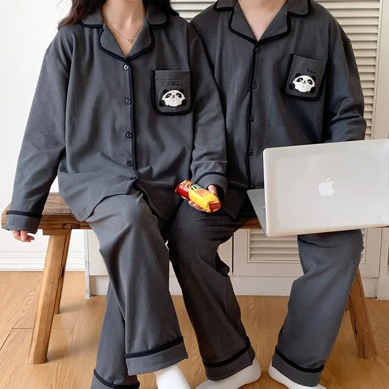 طقم بيجامة لطيف للزوجين للرجال 3XL مقاس كبير ملابس نوم نسائية مطبوعة برسوم كارتونية ملابس منزلية مريحة بأكمام طويلة ملابس منزلية