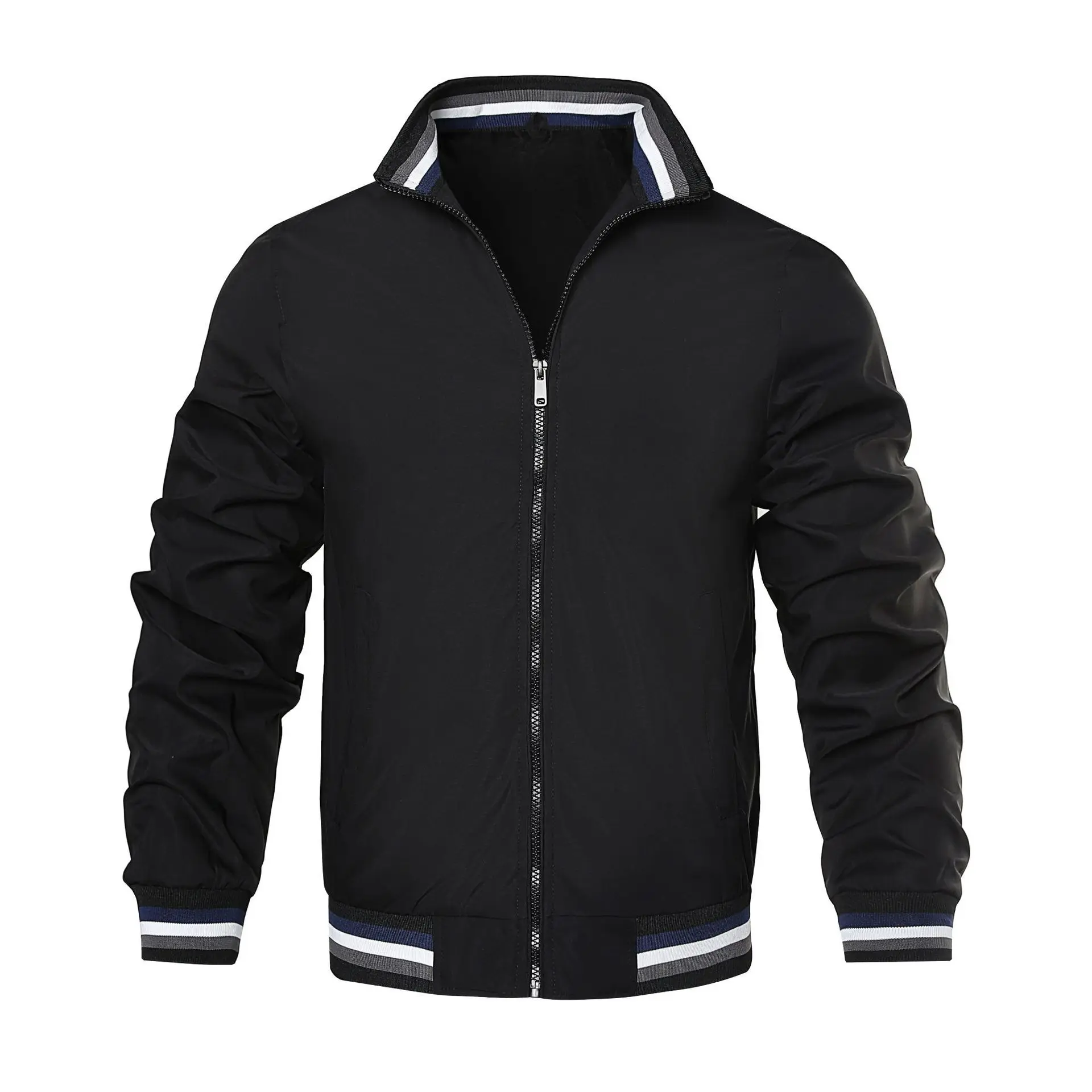 Men's Stand Collar Casual Zipper Jacket Outdoor Sports Coat Windbreaker Jacket