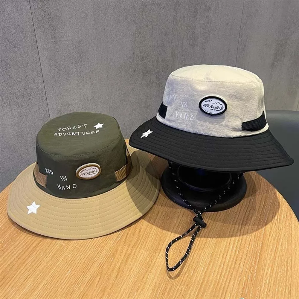 Breathable Children Fisherman Hat Korean Style Contrast Color Kids Bucket Cap Anti-UV Windproof Rope Quick-dry Sun Hat Girls