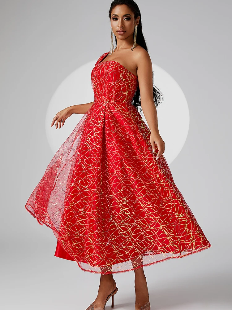 

2024 Summer Women Chinese Red Elegant Sequin Loose Halter Long Dress Vintage Sleeveless A-line Sexy Club Party Evening Dress New