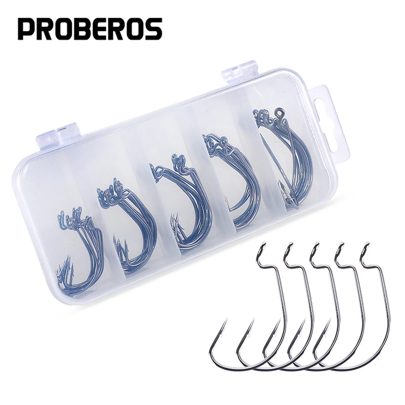 

PRO BEROS 50pcs Box Fishing Hooks Set High Carbon Steel Sharp Durable Barbed Fishhook Rock Fishing Equipment Tackle Accessories