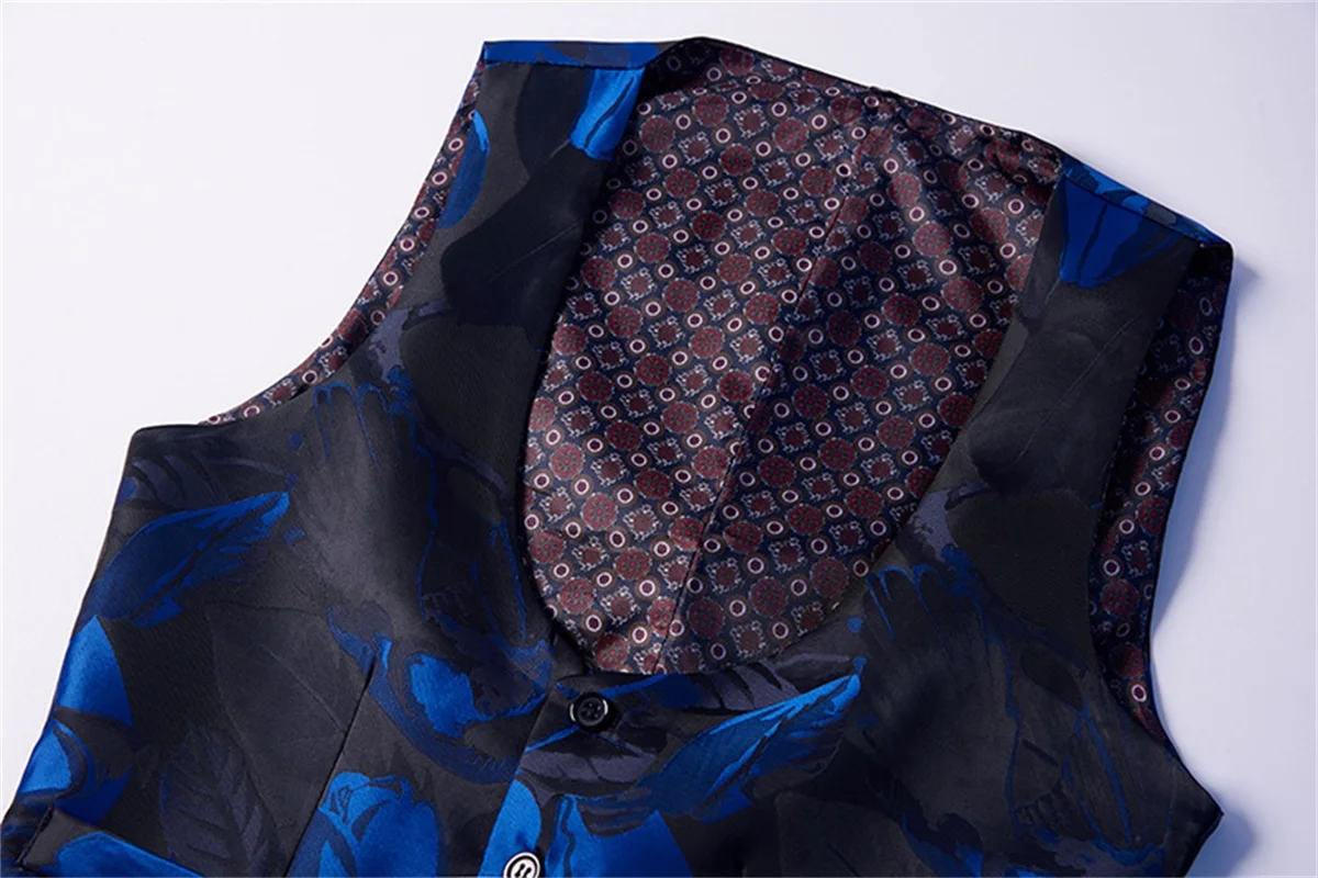 Elegant Jacquard Men's Suit Blue Latest Designs Wedding Groom Prom Party Black Shawl Collar Male 3 Piece Set (Blazer+Vest+Pants)