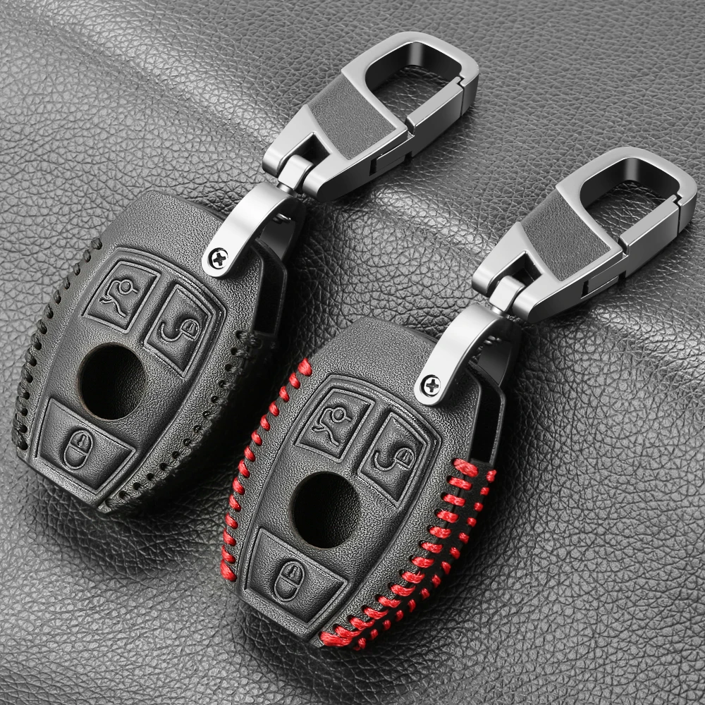 Key Case Key Case Cover Car Key Shell Car Key Cases For Mercedes Benz Accessories W203 W210 W211 W124 W205 Smart-3button Genuine leather Key Cover Bag Fob Shell