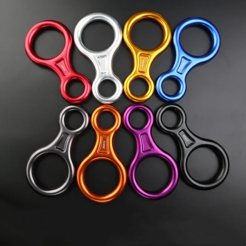 1Pcs Rock Climbing Carabine 8 Shape Rigging Descender Aluminum Figure Belay Device Abseiling 35kN Eight Ring Downhill Equipment