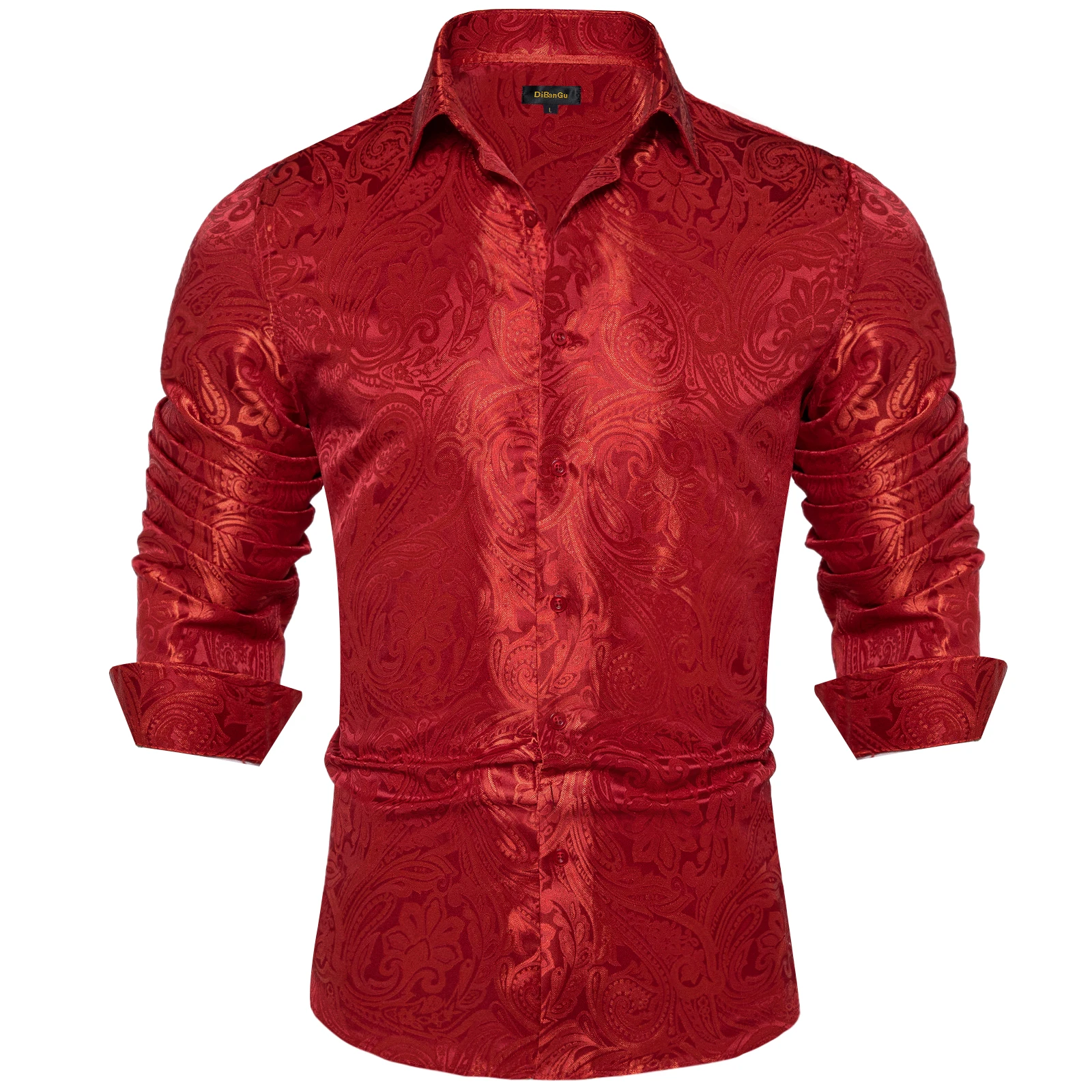 Mens Dress Shirt Men Long Sleeve Silk Polyester Wedding Prom Party Button Down Social Dress Shirt
