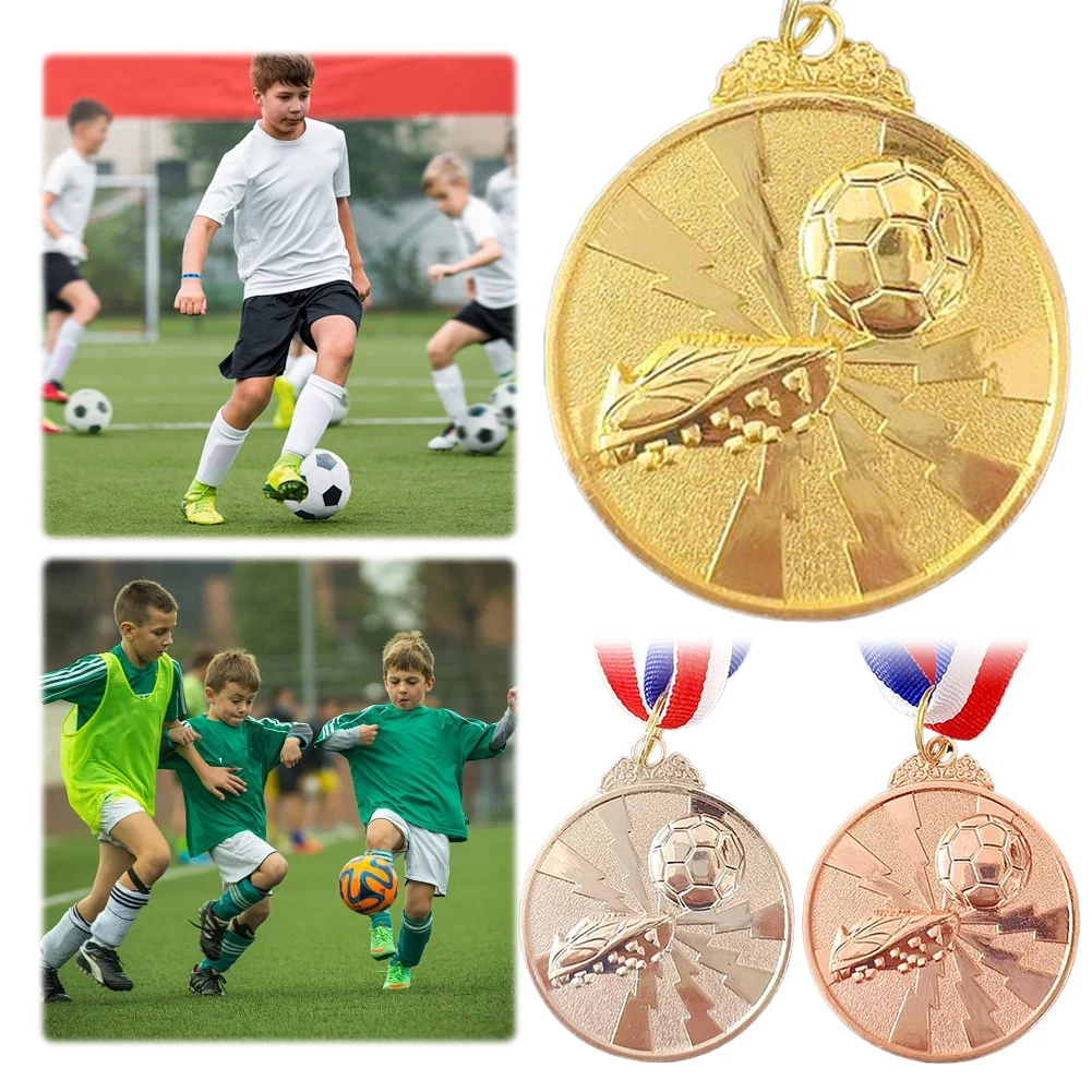 Soccer Medals Gold Silver Bronze Award Medals 2 Inch Metal Winner with Neck Ribbon Sports for Party Favors