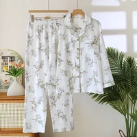 2026 New Spring and Autumn Women's Pajama Set 100% Cotton Crepe Long Sleeve Long Pants Two Piece Home Clothes Sleepwear Ladies - Image 2