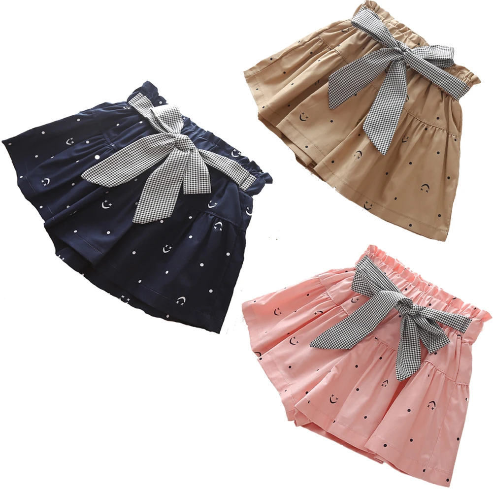 Summer Kids Girls Cotton Shorts Skirts Skorts Bowknot Waistband kids shorts,kids trousers