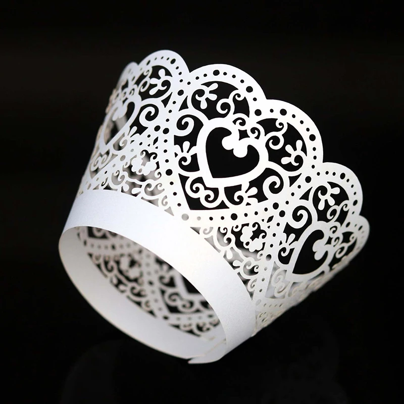 50Pcs Lace Laser Cut Cupcake Wrappers – Ice White Decorative Baking Cups For Wedding, Birthday, Party