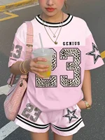 Ensemble décontracté pour enfants à manches courtes, nouveau style été 2026, motif imprimé numérique streetwear, style sport Y2K, haut décontracté à col rond 2