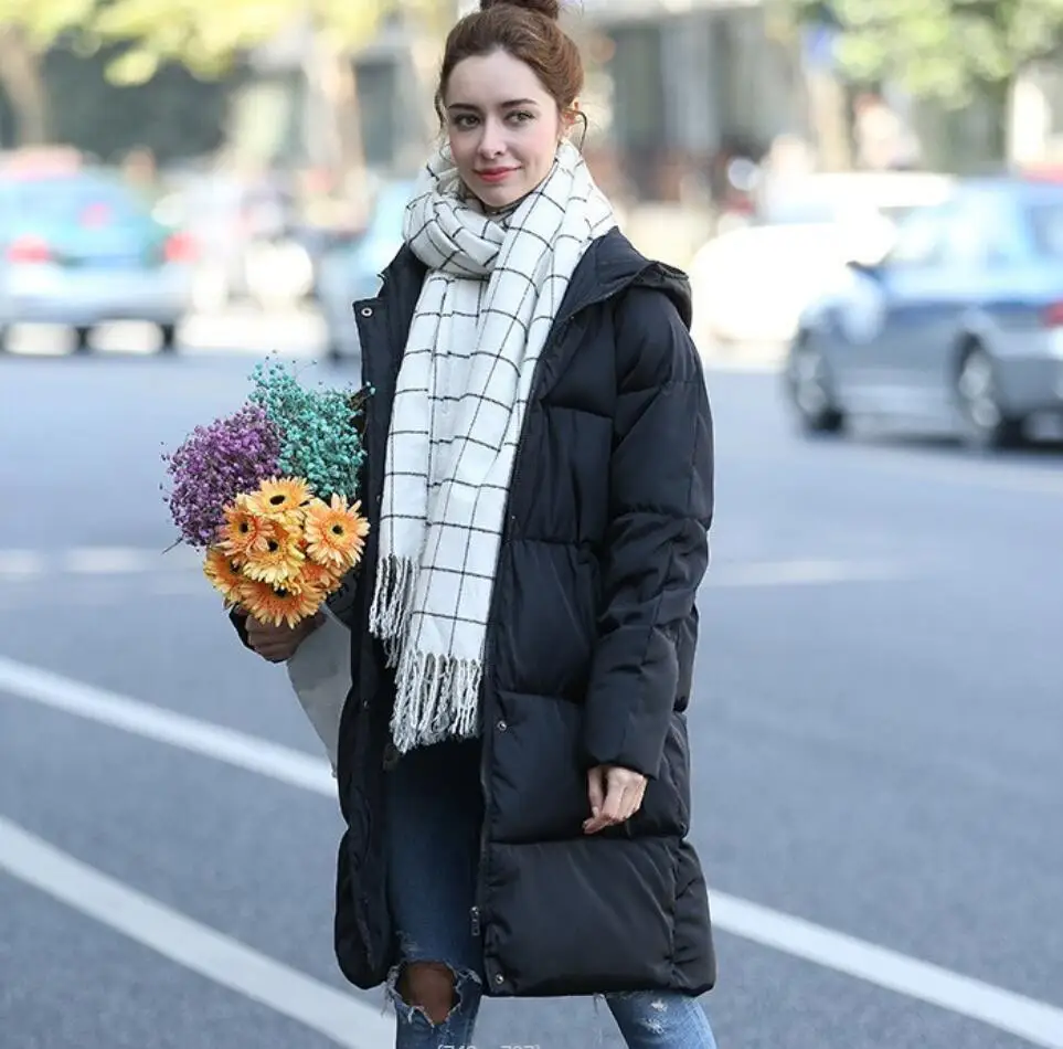 

Winter Cotton Coat Women's Winter New Korean Puffer Jacket Hooded Long Down Cotton Warm Parker Women's Thick Outwear Coat