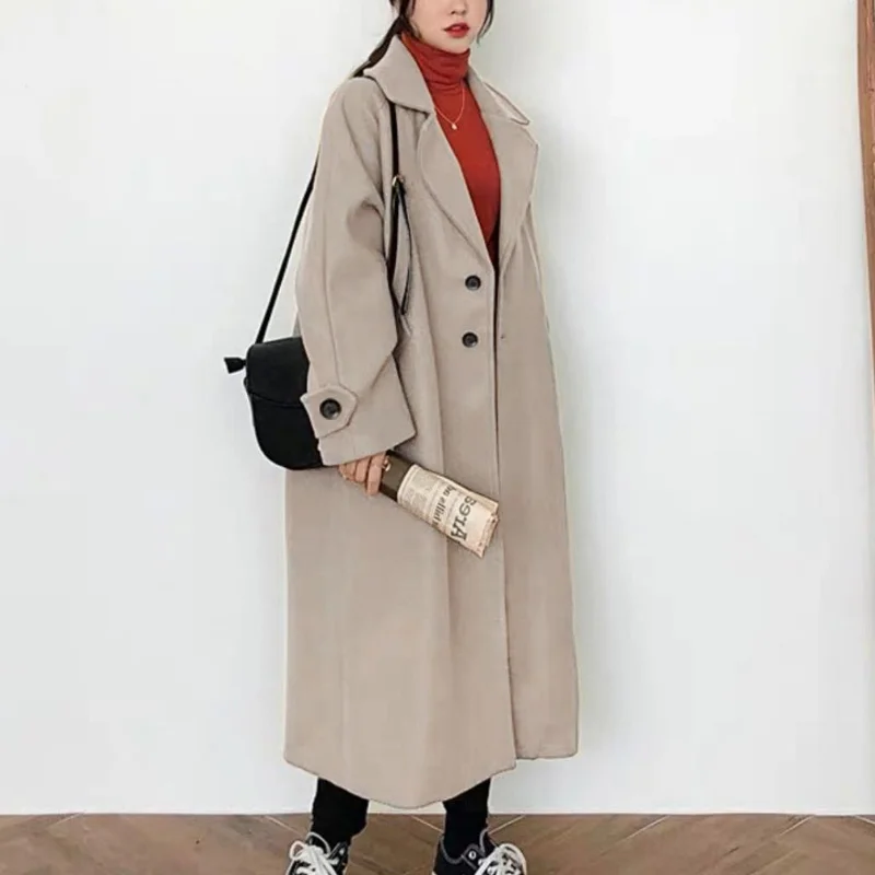 Female Korean Women's Black Wool Coat Female Fashion Long Loose Ladies Fashion Jacket 2022 Autumn and Winter New Wool Coat