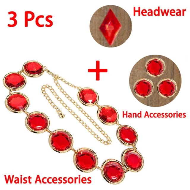 Ceinture De Cosplay Femme à Chaîne De Pierres Rouges - Taille Réglable, Effet Brillant, Pour Costume D'anime, Fête Ou Accessoire Tendance