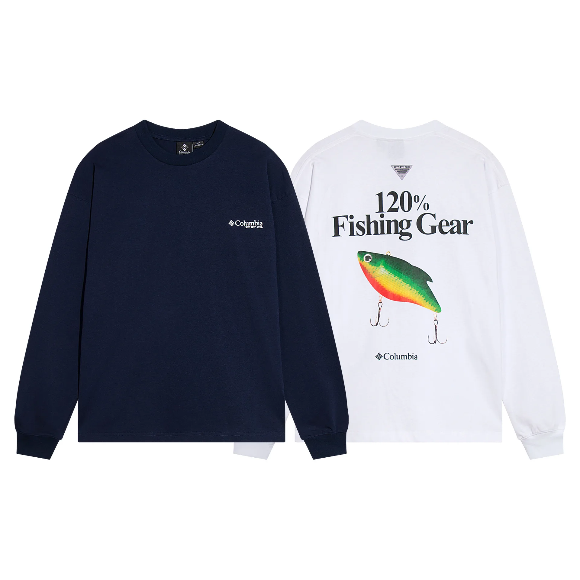 

Beams co-branded Columbia outdoor bait long HD print men's and women's long-sleeved T-shirts Lua fishing cotton heavyweight unde