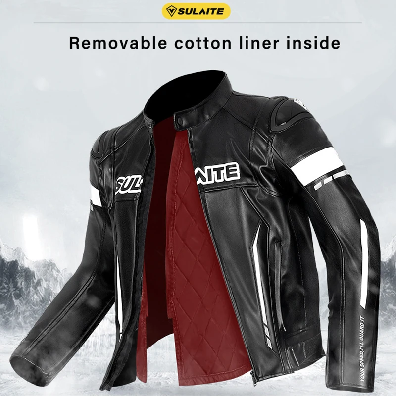NEW SULAITE Motorcycle Jacket Leather Motocross Jacket Chaqueta Moto Moto Racing Riding Waterproof Protective Gear