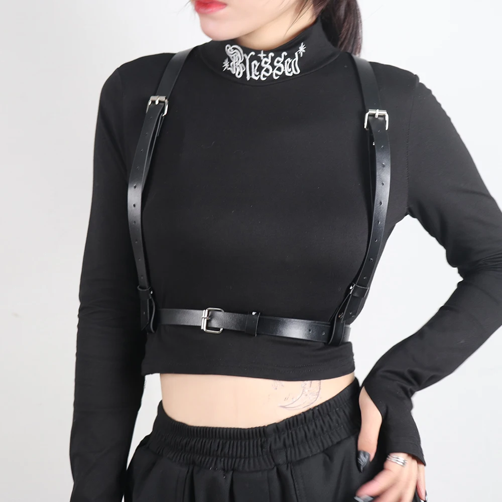 UYEE Unterbrust-Korsett-Top mit Riemen, Punk-Harness-Gürtel aus PU-Leder, BH, Rave-Outfit, Hosenträger, Damen-Rock-Accessoires – Detail 4