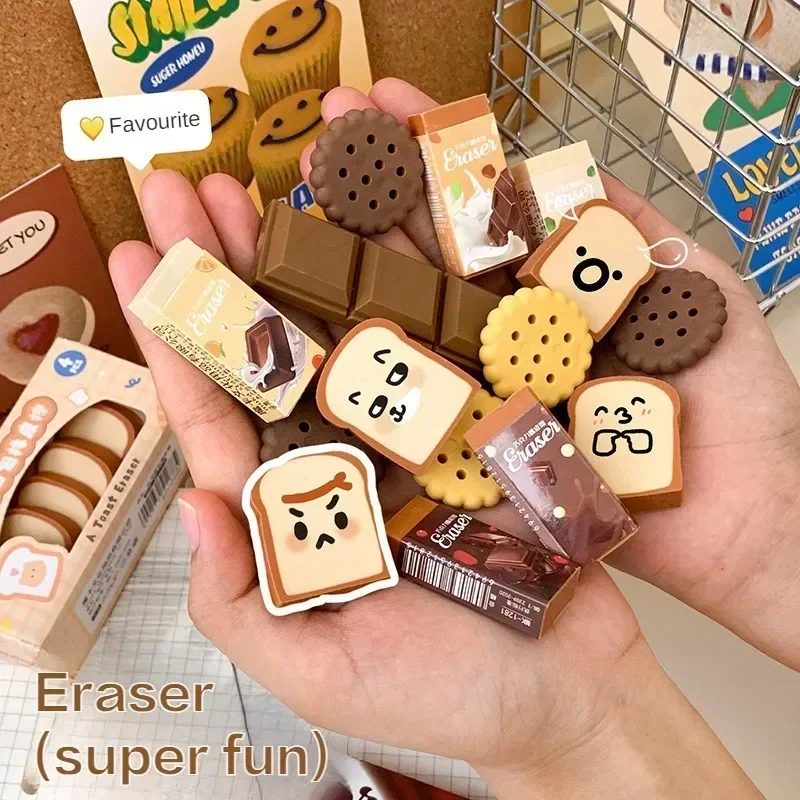 Cartoon Fun Snack Eraser Cute Cookies Bread Chocolate Shape Eraser Kawaii Girls for Gifts Students Stationery School Supplies pencil eraser biscuit eraser