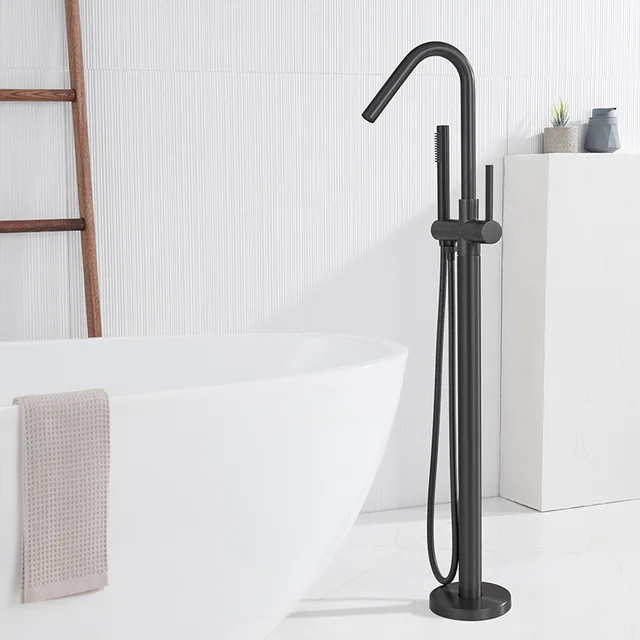 ร่วมสมัยปกปิดชั้นอ่างอาบน้ําก๊อกน้ําฝักบัวมือปืนสีเทาเดี่ยวร้อนเย็นอ่างด้านข้างแนวตั้งน้ําตก Spout 4