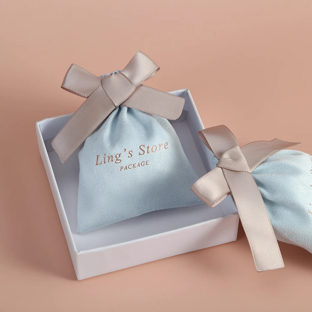 Wholesale 100 Personalized Flannel Jewelry Drawstring Bag with Silk Custom Print Logo Wedding Favor Gift Bag Packaging Pouches