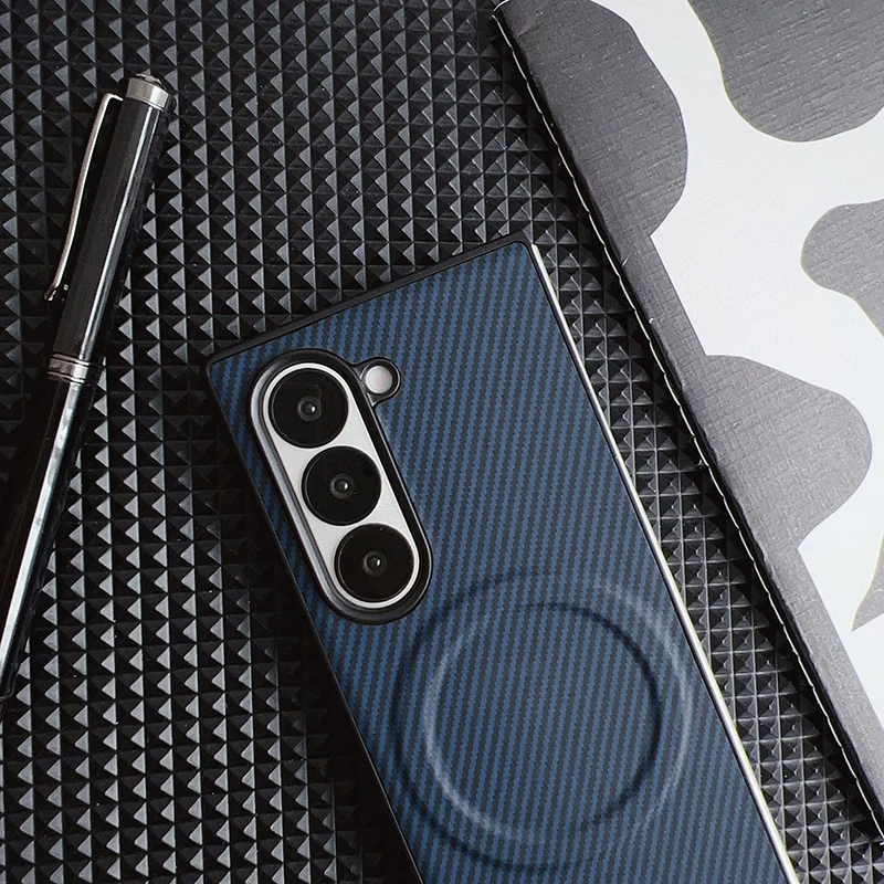 Carbon Fiber Pattern PU Leather Magnetic Case - Stylish Back Cover