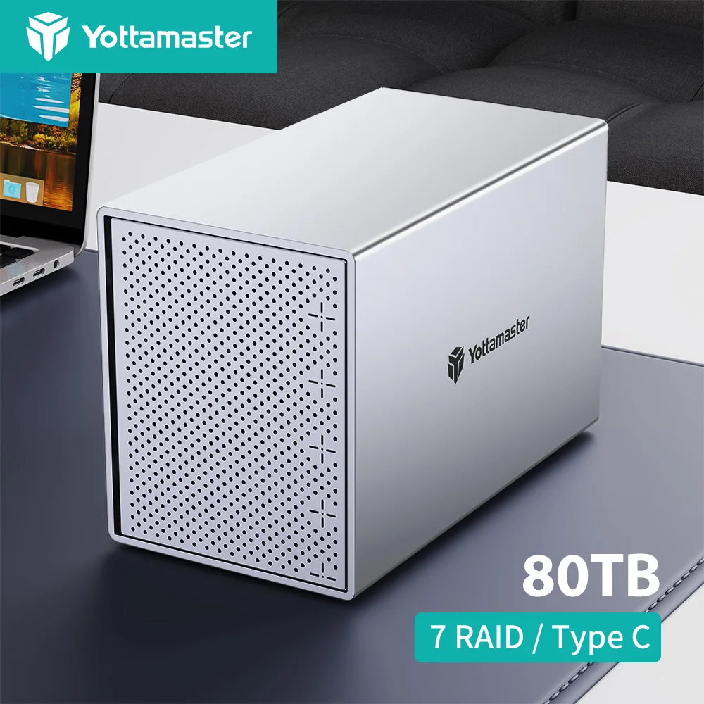 

Yottamaster 5-Slot RAID External Hard Drive Enclosure Aluminum USB RAID Enclosure for 2.5/3.5" SATA HDD SSD with 5 x 16TB (DAS)