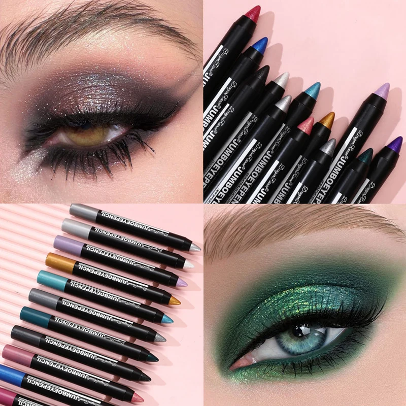Smoky Dark Green Eyeshadow Pencil Stick Waterproof Pearlescent 12 Colors Metallic Glitter Eye Shadow Highlighter Pen Makeup Tool 2