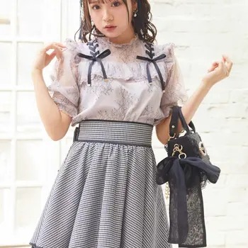 Japanese Single Rojita Summer Lace Shirt for Women Ribbon Bow Slim Fit Sweet Hollow Out Ruffled Short Sleeve Blusas Top Summer