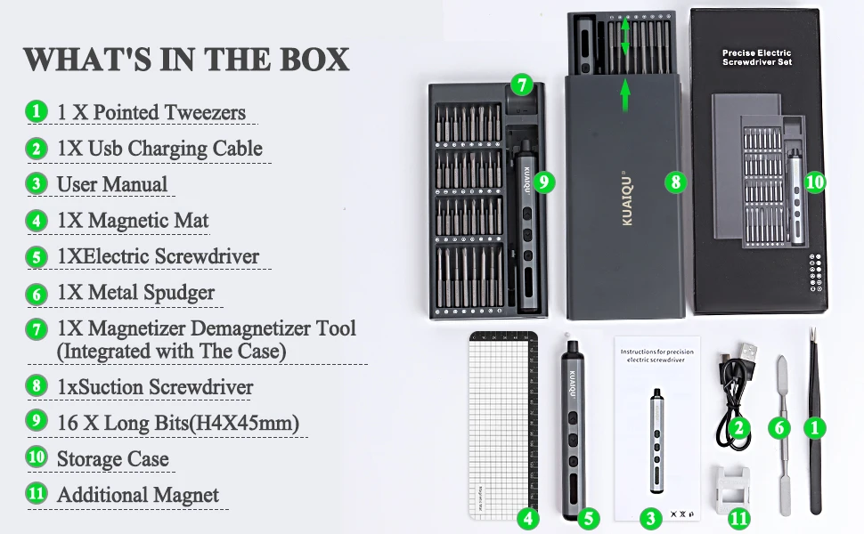 KUAIQU 68pcs 5-Speed Torque Electric Screwdriver Set DIY 3.7V Rechargeable Screwdriver Magnetic iPhone Disassemb Repair Tool