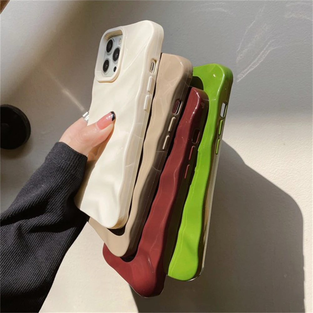 Luxury Plating 3D Wave Pattern Glossy Solid Color Bumper Phone Case Cover