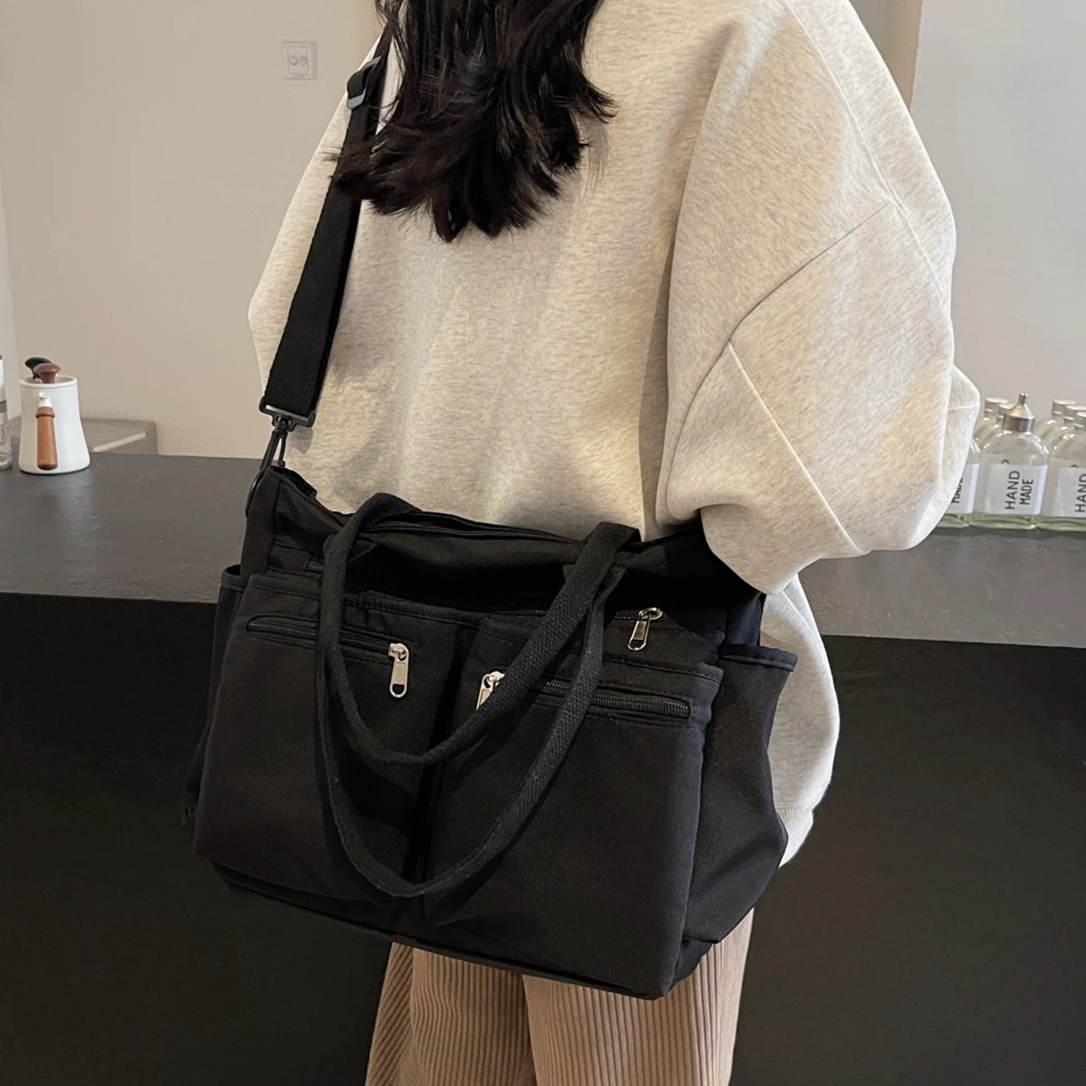 Nylon Tote Bag Men's Shoulder Bag Female Student Tutoring Bag Commuting Crossbody Bag Tablet Computer Handbag 2025 New Tutoring Bag Junior High School